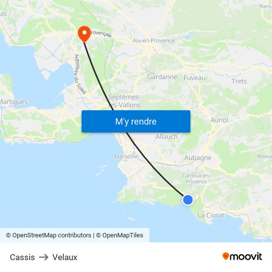 Cassis to Velaux map