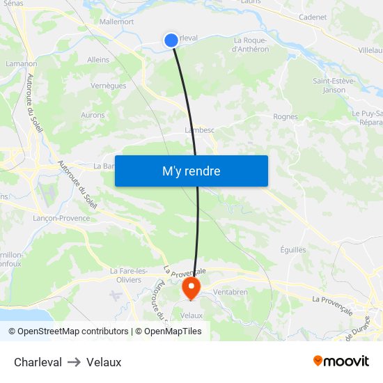 Charleval to Velaux map