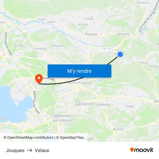 Jouques to Velaux map