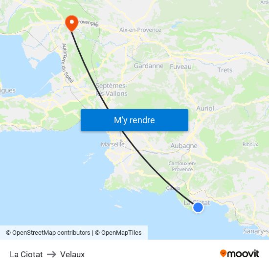 La Ciotat to Velaux map