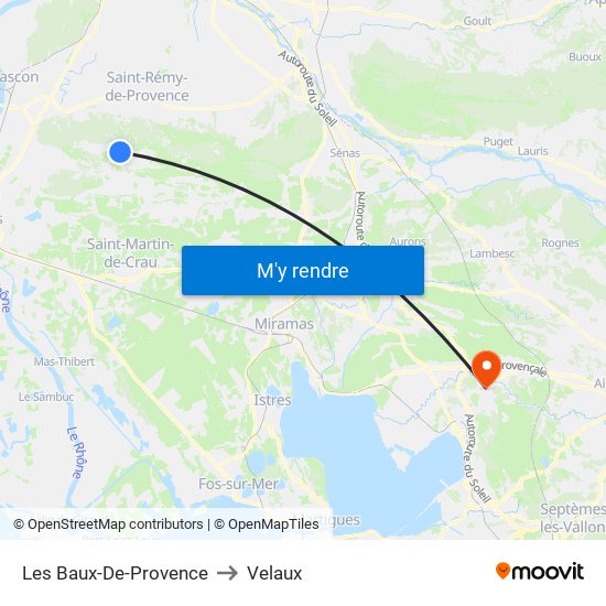 Les Baux-De-Provence to Velaux map