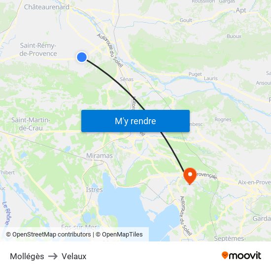 Mollégès to Velaux map