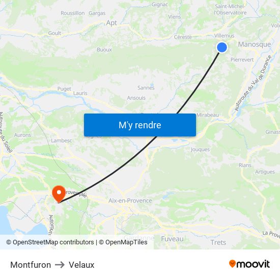 Montfuron to Velaux map