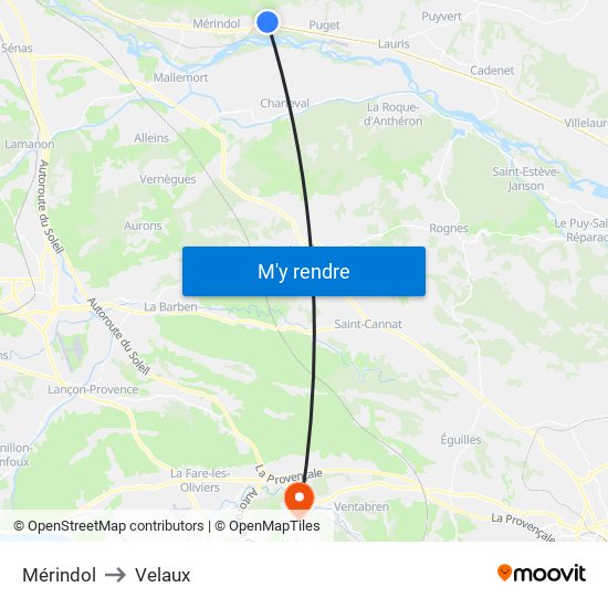 Mérindol to Velaux map