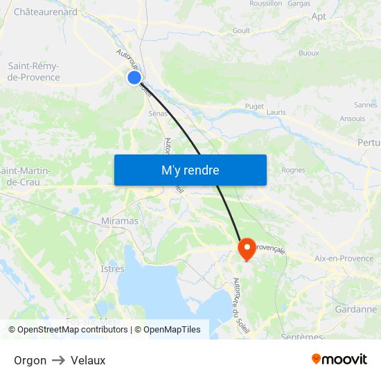 Orgon to Velaux map