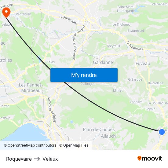Roquevaire to Velaux map
