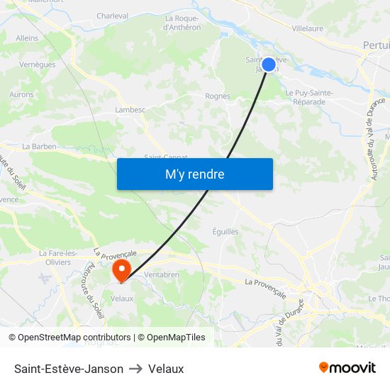 Saint-Estève-Janson to Velaux map