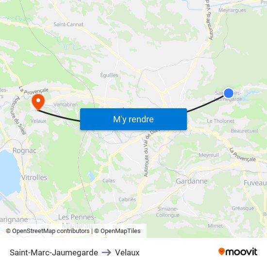 Saint-Marc-Jaumegarde to Velaux map