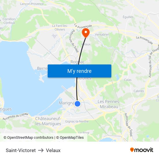 Saint-Victoret to Velaux map