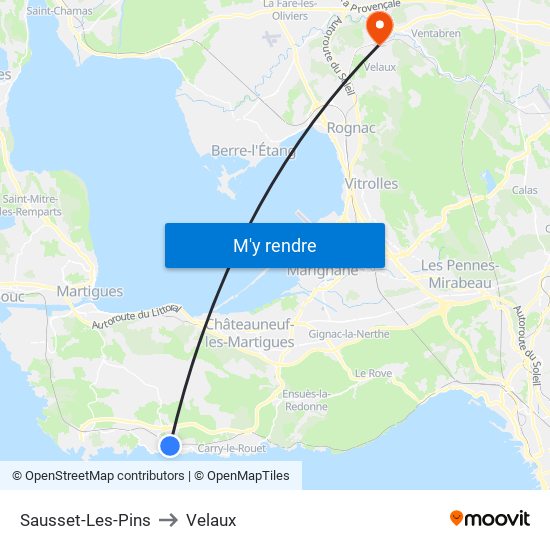 Sausset-Les-Pins to Velaux map