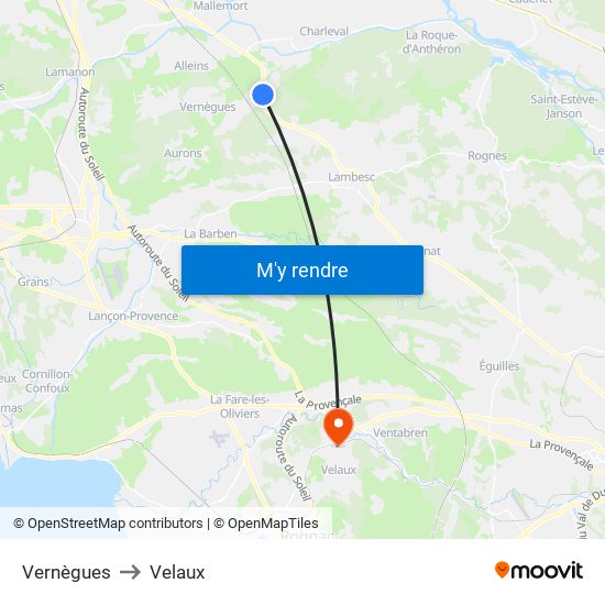 Vernègues to Velaux map