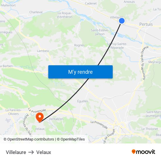 Villelaure to Velaux map