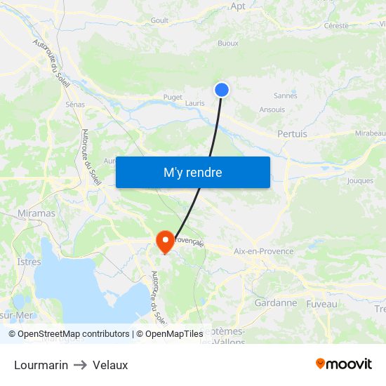Lourmarin to Velaux map