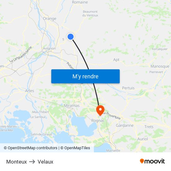 Monteux to Velaux map