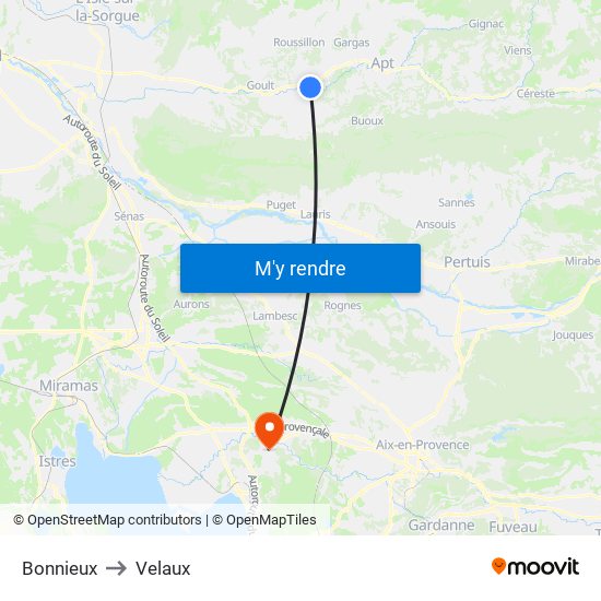 Bonnieux to Velaux map