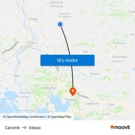 Caromb to Velaux map