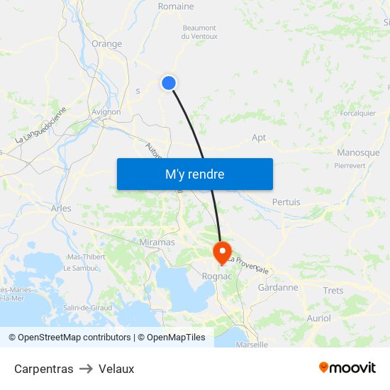 Carpentras to Velaux map