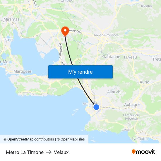 Métro La Timone to Velaux map