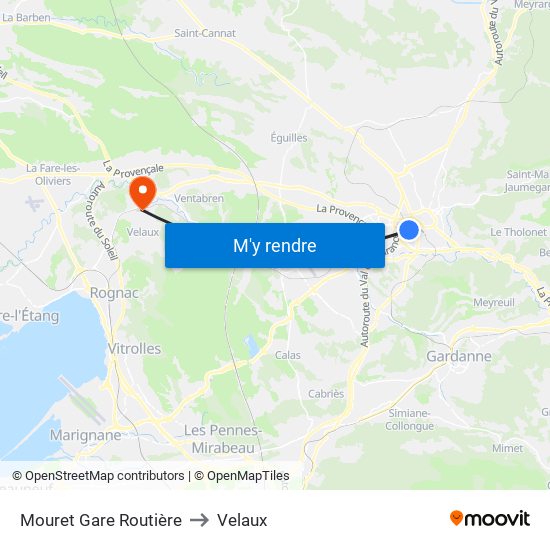 Mouret Gare Routière to Velaux map