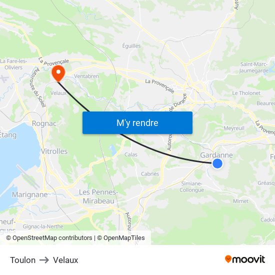 Toulon to Velaux map