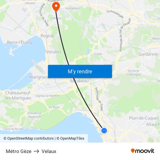 Métro Gèze to Velaux map