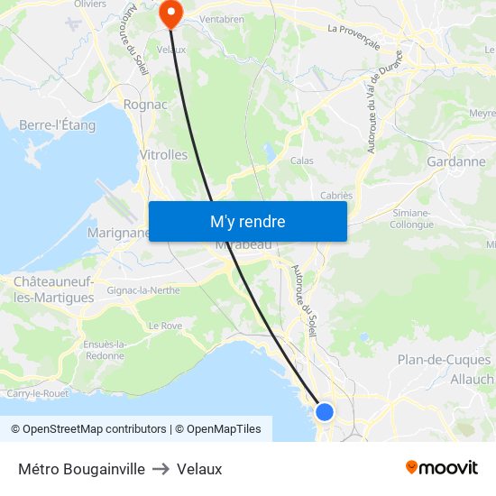 Métro Bougainville to Velaux map