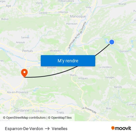 Esparron-De-Verdon to Venelles map