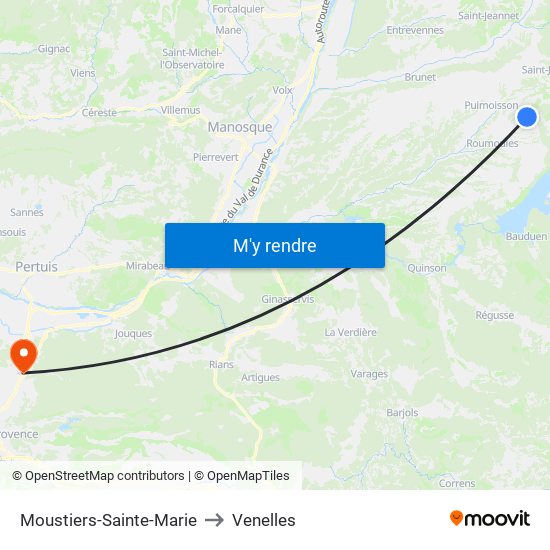Moustiers-Sainte-Marie to Venelles map