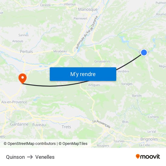 Quinson to Venelles map