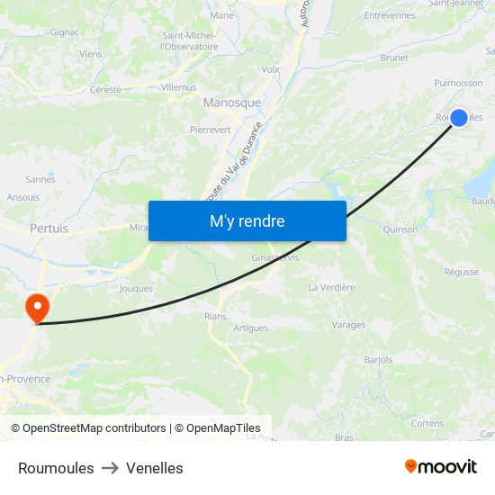 Roumoules to Venelles map