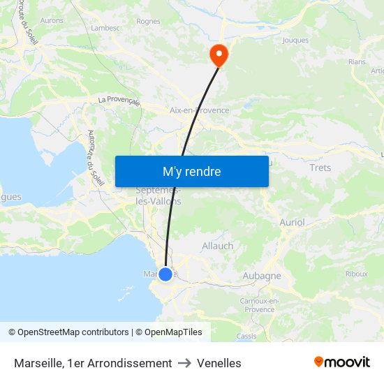 Marseille, 1er Arrondissement to Venelles map