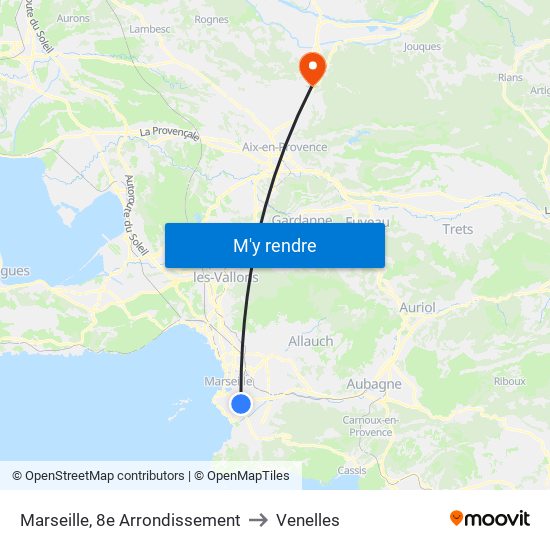 Marseille, 8e Arrondissement to Venelles map