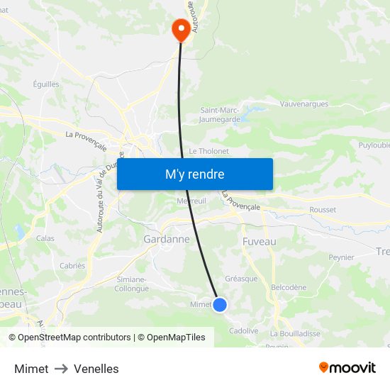 Mimet to Venelles map