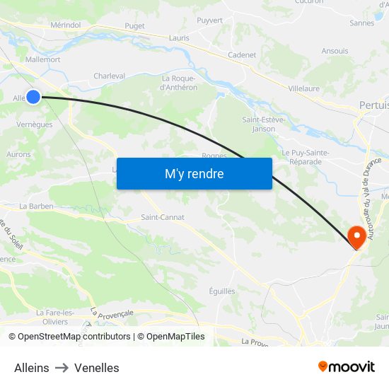 Alleins to Venelles map