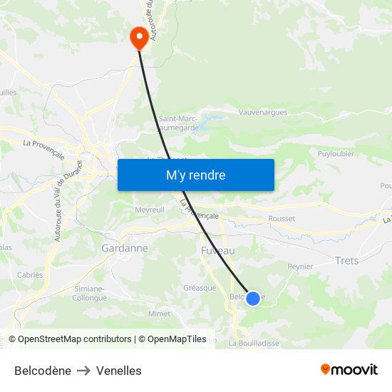 Belcodène to Venelles map