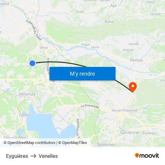 Eyguières to Venelles map