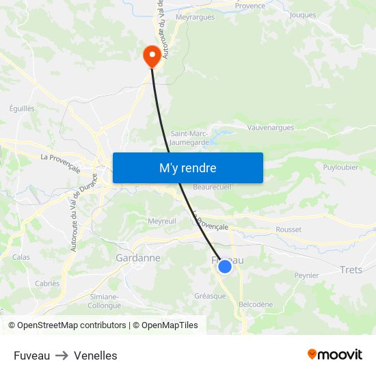 Fuveau to Venelles map