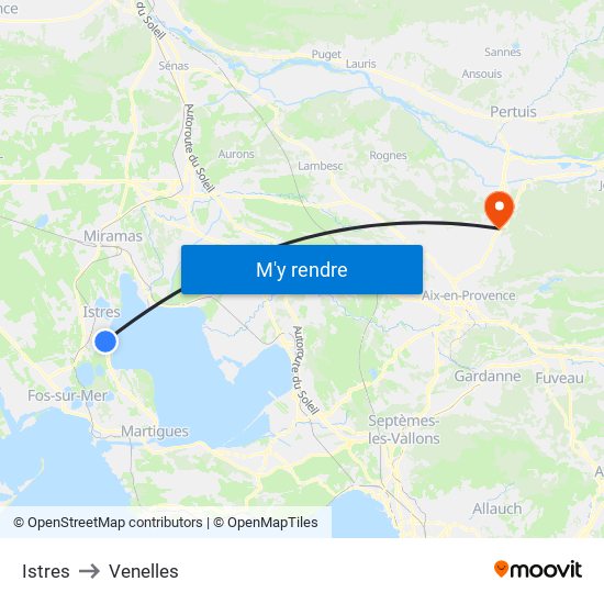 Istres to Venelles map