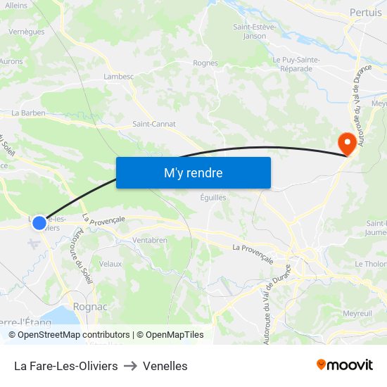 La Fare-Les-Oliviers to Venelles map