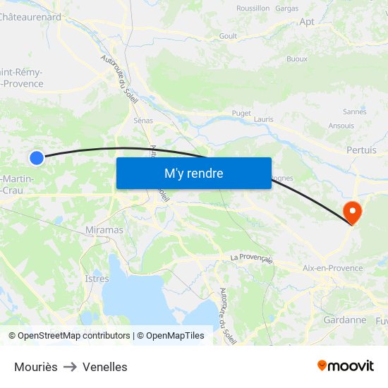 Mouriès to Venelles map