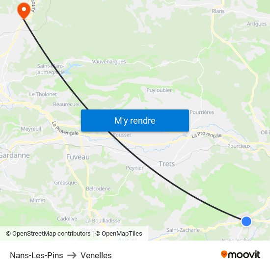 Nans-Les-Pins to Venelles map
