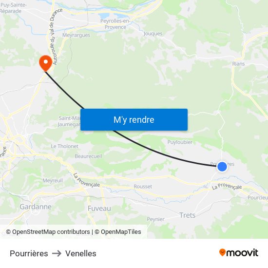 Pourrières to Venelles map