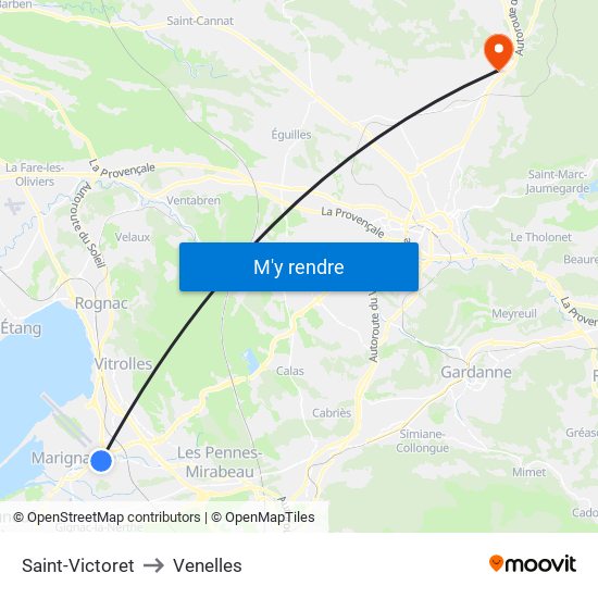 Saint-Victoret to Venelles map