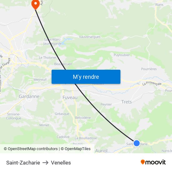 Saint-Zacharie to Venelles map