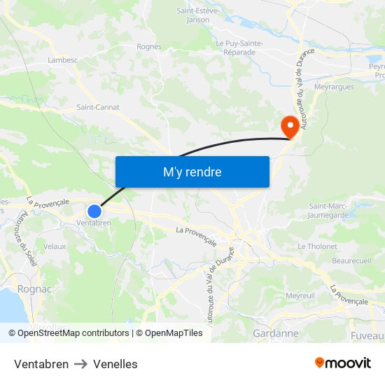 Ventabren to Venelles map