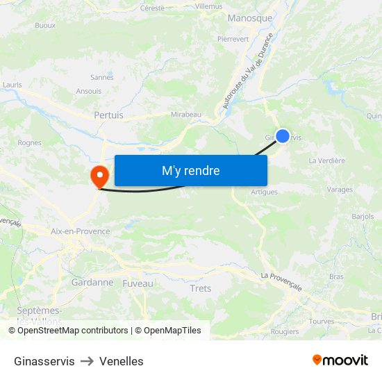 Ginasservis to Venelles map