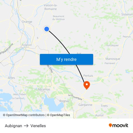 Aubignan to Venelles map