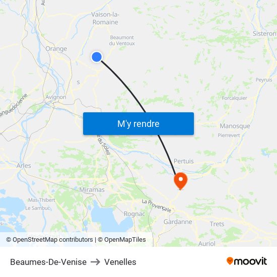 Beaumes-De-Venise to Venelles map