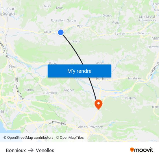 Bonnieux to Venelles map