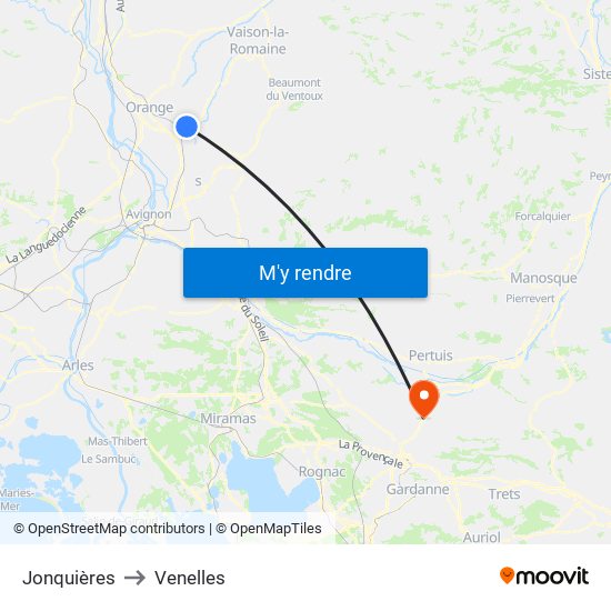 Jonquières to Venelles map